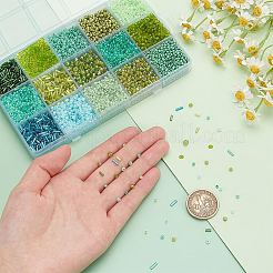 15種類のガラス製ラウンドシード＆ビューグルビーズ6178個  混合スタイル  黄緑  2~6mm  穴：0.5~1mm&nbsp;SEED-PH0001-85