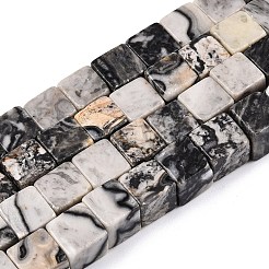 天然な地図の石のビードの繊維  キューブ  8~9x8~9x8~9mm  穴：1.2mm  約47~49個/連  15.35~15.79''（39~40.1センチメートル）&nbsp;G-T139-8x8-20A