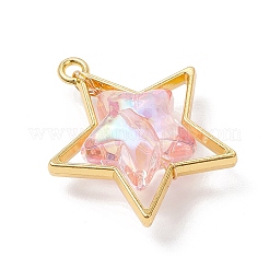アクリルパーツ  スターのチャーム  合金ペンダントと銅線フープ付き  ミックスカラー  35x32x12mm  穴：3mm&nbsp;PALLOY-JF03671