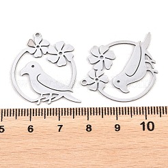 ステンレスペンダント201個  花と鳥のチャーム  ステンレス鋼色  27.5x24x1mm  穴：1.4~1.5mm&nbsp;STAS-B135-17P