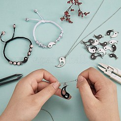 10セットの合金エナメルリンクコネクターと15セットのスプリットペンダント  カドミウムフリー＆鉛フリー  ゴシップ/陰陽  ホワイト＆ブラック  プラチナ  2スタイル&nbsp;ENAM-SZ0002-42