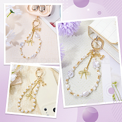 2Pcs Shell Pearl & Alloy & Brass Mobile Straps&nbsp;HJEW-SW00485