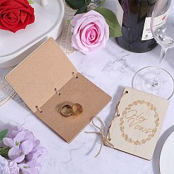 創造的な木製のグリーティングカード  結婚式の誓いの本  ジュートロープとクラフト紙で  単語の長方形  アンティークホワイト  105x75x2mm&nbsp;DIY-WH0349-171B