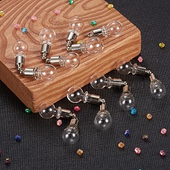 透明なガラス願いペンダント  プラチナメッキ真鍮パーツ  ラウンド  28x13.5mm  穴：1mm  15個/セット&nbsp;GLAA-YW0001-02P