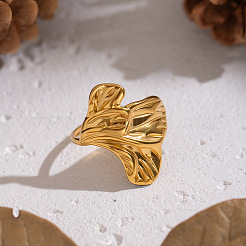 Flower 304 Stainless Steel Cuff Rings for Women&nbsp;LS-RJEW-Z123-01G