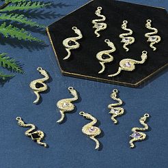 12 個 2 スタイルラックメッキ合金ペンダント  ラインストーン付き  カドミウムフリー＆ニッケルフリー＆鉛フリー  ヘビ  ゴールドカラー  37.5~41x12~13x4.5~5mm  穴：1.6~1.8mm  6個/スタイル&nbsp;FIND-FS0003-69