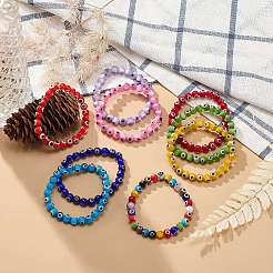 9Pcs 9 Color Handmade Evil Eye Lampwork Round Beaded Stretch Bracelets Set for Children&nbsp;BJEW-JB08899
