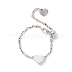 Adjustable 304 Stainless Steel Heart Finger Chains Rings&nbsp;RJEW-JR00992