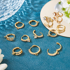 12Pcs 6 Styles Brass Micro Pave Clear Cubic Zirconia Hoop Earring Findings&nbsp;KK-TA0002-86