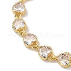 Heart Brass Pave Cubic Zirconia Link Chain Bracelets for Women&nbsp;BJEW-P385-07G-02