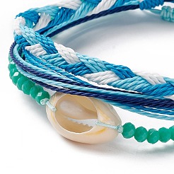 3Pcs 3 Style Natural Shell & Glass Braided Bead Bracelets Set&nbsp;BJEW-B065-07B