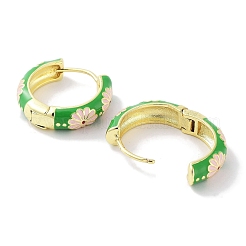Real 18K Gold Plated Brass Enamel Flower Print Hoop Earrings for Women&nbsp;EJEW-L269-119G