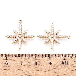 304ステンレススチールとABS模造真珠のスターペンダント  イオンプレーティング（ip）  18KGP本金メッキ  23.5x21x3mm  穴：1.6mm&nbsp;STAS-T071-20G
