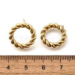 イオンプレーティング（IP）304ステンレススチールツイストロープリングスタッドピアス女性用  14KGP本金メッキ  16mm  ピン：0.7mm&nbsp;EJEW-N097-006LG