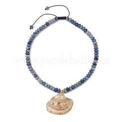 Ocean Electroplated Natural Scallop Shell Pendant Natural Blue Aventurine(Dyed & Heated) Rondelle Braided Bead Necklaces&nbsp;NJEW-JN06445-03