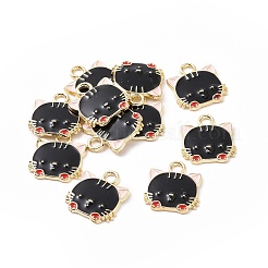 合金エナメルチャーム  ライトゴールド  猫のチャーム  ブラック  15x13.5x2mm  穴：2mm&nbsp;ENAM-G213-01LG