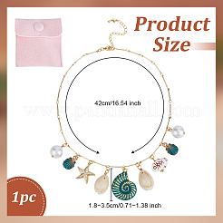 Natural Cowrie Shell & Alloy Enamel & Acrylic Pearl Pendant Necklaces&nbsp;NJEW-OC00003