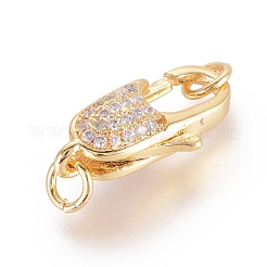 Brass Micro Pave Grade AAA Cubic Zirconia Lobster Claw Clasps&nbsp;X-ZIRC-P029-08G-NR