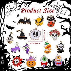 30 個 15 スタイルのハロウィン合金エナメルペンダントセット  ライトゴールド  ミックスシェイプチャーム  ミックスカラー  21.5~33x14.5~30x1~1.5mm  穴：1.6~2mm  2 個//スタイル&nbsp;ENAM-SZ0004-16
