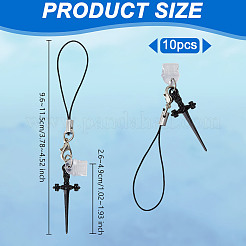 合金エナメルモバイルストラップ10本  クロス  ブラック  9.6~11.5cm  10個/セット&nbsp;HJEW-OC00034