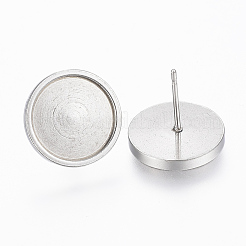 変色しにくい304ステンレススチールスタッドピアス金具  フラットラウンド  ステンレス鋼色  トレイ：12mm  13x14x2mm  ピン：0.8mm&nbsp;STAS-H410-07P-A