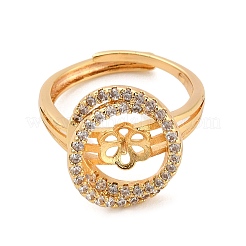 Flower Brass Micro Pave Cubic Zirconia Cup Peg Ring Settings for Half-drilled Beads&nbsp;KK-NH0009-06G