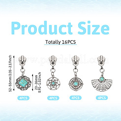 16Pcs 4 Styles Alloy with Synthetic Turquoise Zipper Pulls&nbsp;HJEW-TAC0098