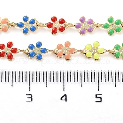Brass with Colorful Enamel Flower Link Chains&nbsp;KK-F871-56G