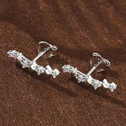 スターリングシルバーのクリアキュービックジルコニアスタッドピアス925個  菱形  左右  プラチナ  17x5mm&nbsp;EJEW-Q032-01G-P