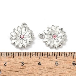 304ステンレススチールラインストーンペンダント  花のチャーム  ステンレス鋼色  16x15x2.5mm  穴：1.3mm&nbsp;STAS-L308-07P