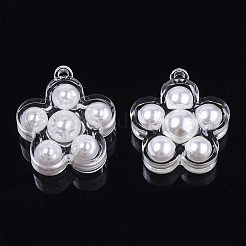 透明なアクリルパーツ  アブソリュートプラスチック模造パール  花  ホワイト  32x28.5x11mm  穴：2mm&nbsp;X-TACR-R146-001