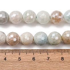電気メッキ加工を施した天然アマゾナイトの花ビーズの連  ラウンド  多面カット  パール光沢メッキ  9~10mm  穴：1.2~1.4mm  約38個/連  14.53''~14.76''（36.9~37.5センチメートル）&nbsp;G-B191-A03-10mm