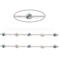 Glass & ABS Plastic Pearl Beaded Flower Link Chains&nbsp;CHS-G028-08G-03