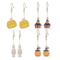 ハロウィンシリーズ 合金エナメルスタッドピアス  真鍮製のピアスフック付き  ミックスカラー  51~56.5x10~20mm  4のペア/セット&nbsp;EJEW-JE06521