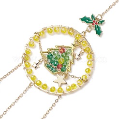 Glass Beads Wire Wrapped Brass Christmas Tree Pendant Decoration&nbsp;HJEW-TA00235