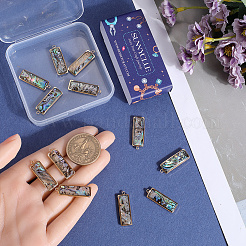 天然パウア貝ペンダント12個  ライトゴールドメッキ真鍮パーツ  長方形  27x9x4mm  穴：1.6mm&nbsp;KK-SC0005-37