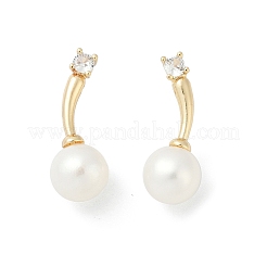 Round Brass Clear Cubic Zirconia Stud Earrings&nbsp;KK-D301-17G