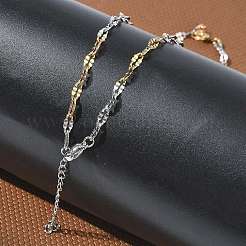4.5mm幅のツートンカラー304ステンレススチール製ダップチェーンネックレス  ゴールデン·ステンレス鋼色  17.72インチ（45cm）  リンク：9.5x4.5x1mm&nbsp;NJEW-D328-03GP-02