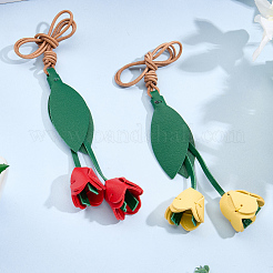 2個 2色の花の模造皮革キー吊り下げ装飾  チューリップ  ミックスカラー  360mm  1pc /カラー&nbsp;FIND-GF0008-35