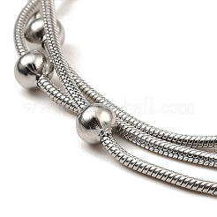 Non-Tarnish 304 Stainless Steel Satellite Chains Triple Layer Multi-strand Bracelet for Women&nbsp;BJEW-M040-01P