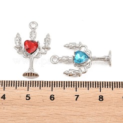 合金とラインストーンのペンダント  ハート型のキャンドルスタンドチャーム  ミックスカラー  プラチナ  26x15.5x5.5mm  穴：1.8mm&nbsp;FIND-G114-05P