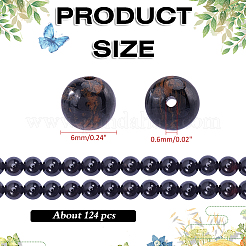 2連売り天然ブラックトルマリンビーズ連売り  ラウンド  グレードB  6mm  穴：0.6mm  約62個/連  15.47''（39.3センチメートル）&nbsp;G-ME0001-32