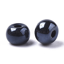 不透明なガラスビーズ  不透明色の光沢  ラウンド  ブラック  4x3mm  穴：1mm  約4500個/袋&nbsp;SEED-S040-07A-01