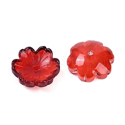 透明スプレーペイントガラスビーズ  花  レッド  14x14x5mm  穴：1.5mm&nbsp;X1-GLAA-H035-04B