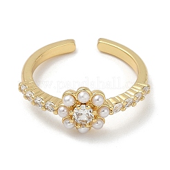 Flower Rack Plating Brass Micro Pave Cubic Zirconia Cuff Finger Rings for Women&nbsp;RJEW-C114-05G