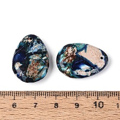 染色された天然インペリアルジャスパーペンダント  ティアドロップチャーム  プルシアンブルー  25~25.5x18~18.5x5.5~6.5mm  穴：1~1.5mm&nbsp;G-Q601-08B