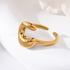 女性用304ステンレススチールオープンカフリング  文字L  18KGP本金メッキ  文字C  13~14x7~15mm&nbsp;LS-RJEW-M060-01G-03