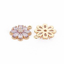 真鍮製ガラスチャーム  ニッケルフリー  18KGP本金メッキ  花  プラム  16x14x3.5mm  穴：1.2mm&nbsp;KK-S364-275E
