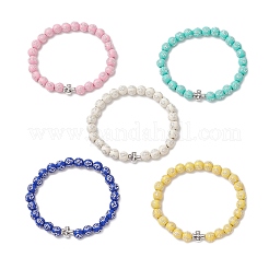 Acrylic Round with Cross Beads Stretch Bracelets&nbsp;BJEW-JB11941