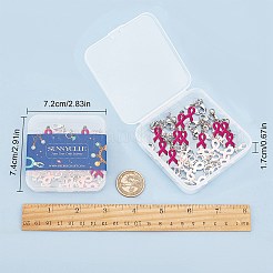 10月の乳がん啓発リボン合金エナメルペンダント  ラインストーンと合金製カニカン付き  ピンク  20pc&nbsp;ENAM-SC0001-69
